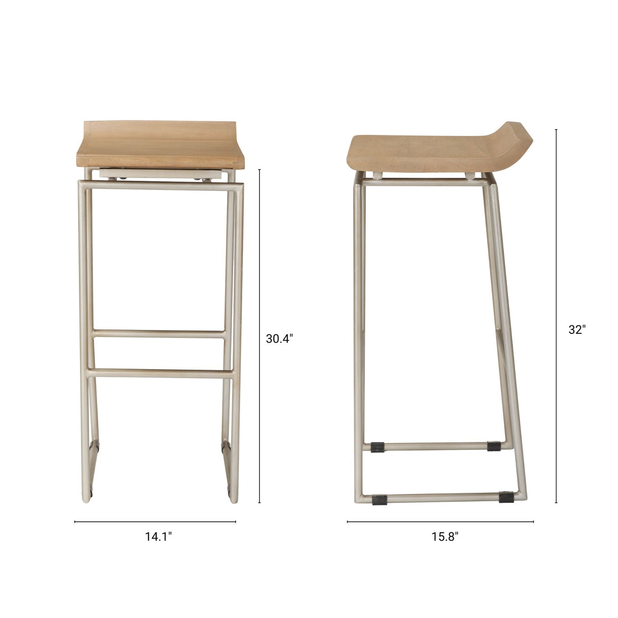 Givens 31.8"H Seat Height Brown Wood W/Silver Metal Frame Barstool from Mercana - Luna Furniture
