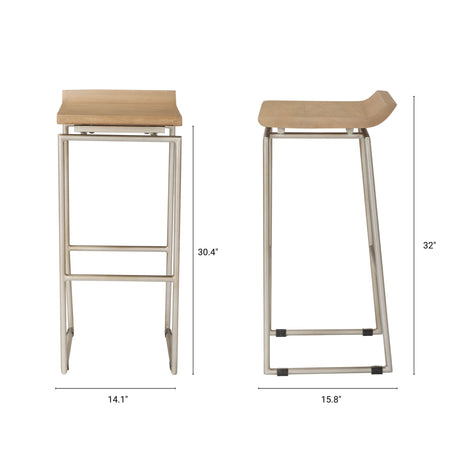 Givens 31.8"H Seat Height Brown Wood W/Silver Metal Frame Barstool from Mercana - Luna Furniture