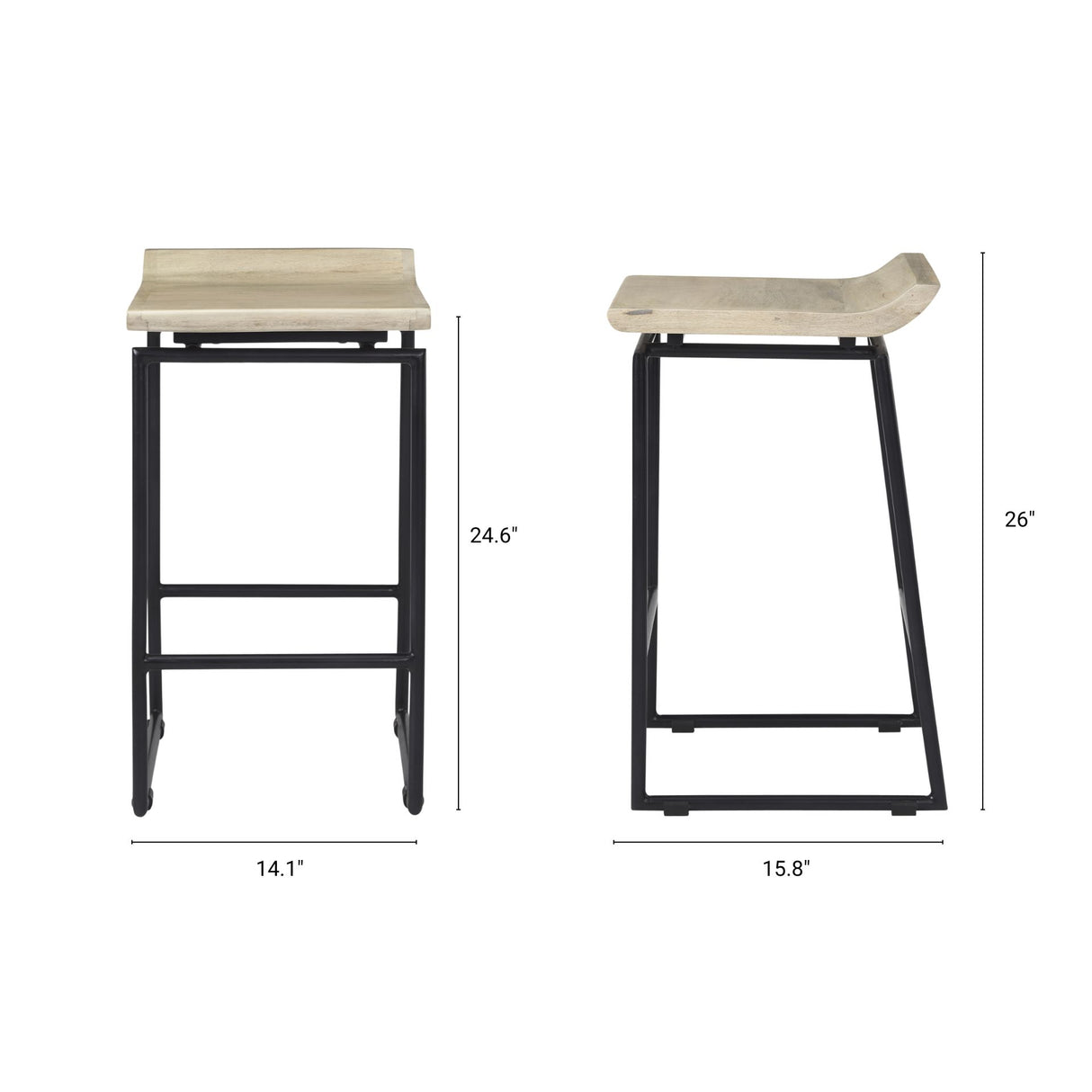Givens 25.8"H Seat Height Natural Wood W/Black Metal Counter Stool from Mercana - Luna Furniture