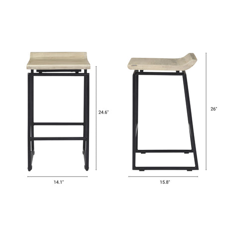 Givens 25.8"H Seat Height Natural Wood W/Black Metal Counter Stool from Mercana - Luna Furniture