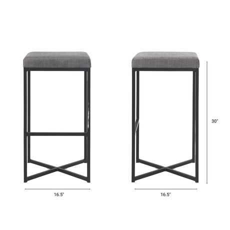Frodo 29.75H Gray Fabric Seat W/Black Iron Frame Bar Stool from Mercana - Luna Furniture