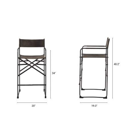 Direttore 19.3L x 19.3W x 40.2H Brown/Gray Suede W/ Metal Frame Counter Stool from Mercana - Luna Furniture