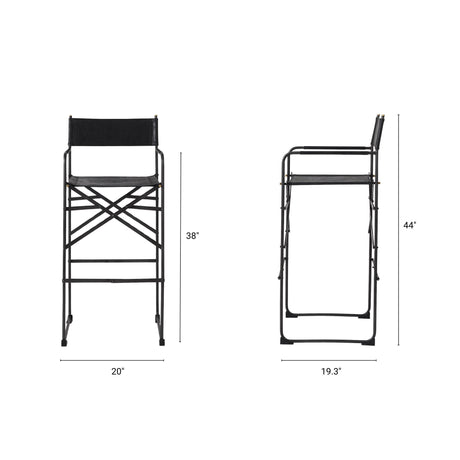 Direttore 19.3L x 19.3W x 44.1H Black Leather Seat W/Black Iron Frame Bar Stool from Mercana - Luna Furniture
