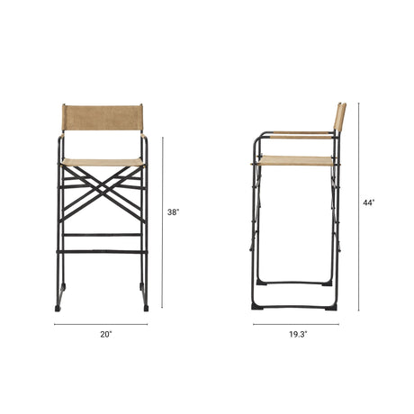 Direttore 19.3L x 19.3W x 44.1H Brown Leather Seat W/Black Iron Frame Bar Stool from Mercana - Luna Furniture