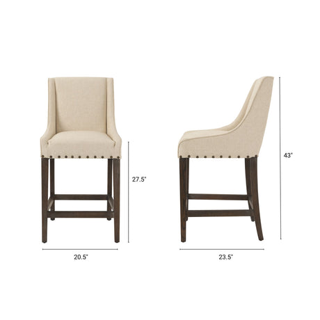 Kensington Cream Fabric Seat Brown Wood Frame Counter Stool from Mercana - Luna Furniture