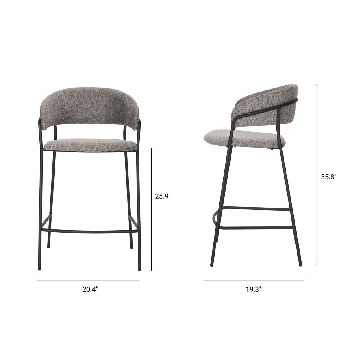 Carolyn Counter Stool w/ Gray Fabric & Matte Black Metal from Mercana - Luna Furniture