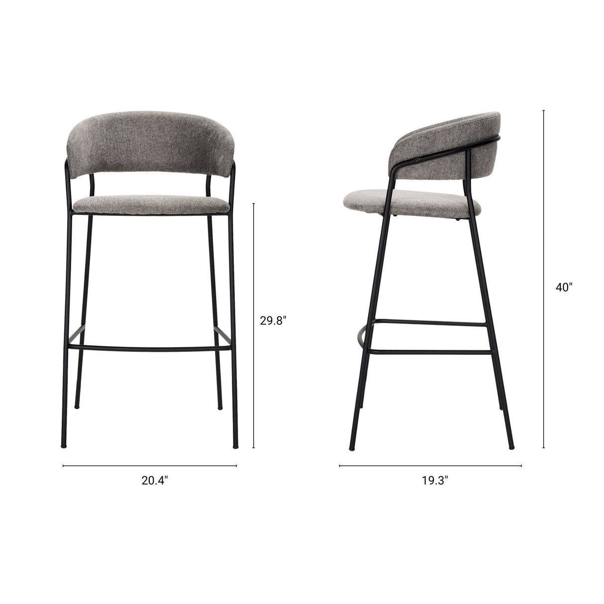 Carolyn Bar Stool w/ Gray Fabric & Matte Black Metal from Mercana - Luna Furniture