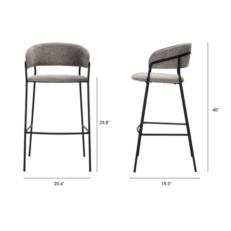 Carolyn Bar Stool w/ Gray Fabric & Matte Black Metal from Mercana - Luna Furniture
