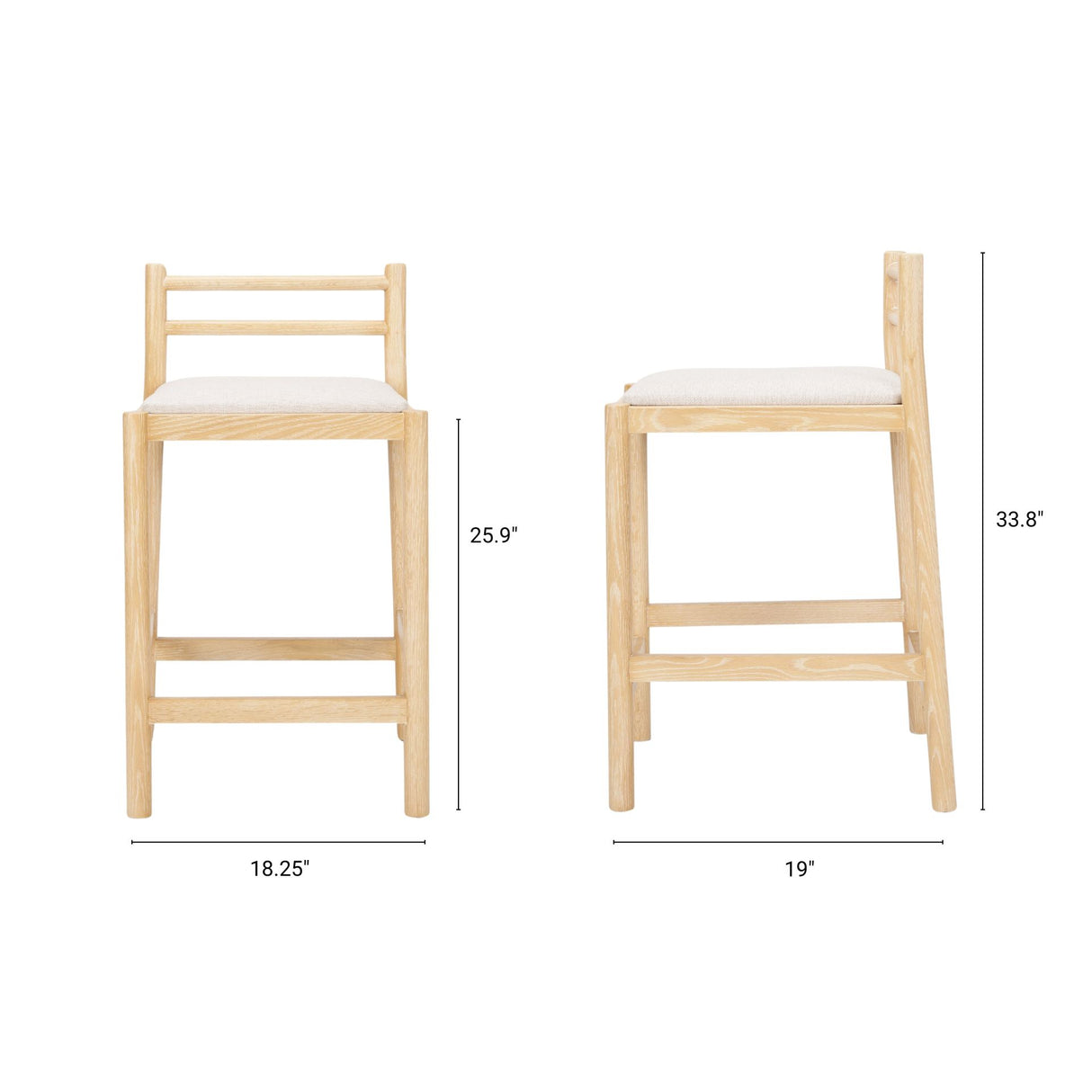 Sam Counter Stool W/ Light Brown Wood Frame and Beige Upholstered Seat from Mercana - Luna Furniture