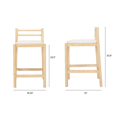 Sam Counter Stool W/ Light Brown Wood Frame and Beige Upholstered Seat from Mercana - Luna Furniture