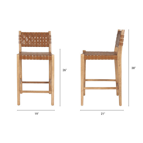 Shane Brown Wood w/ Woven Brown Leather Counter Stool from Mercana - Luna Furniture