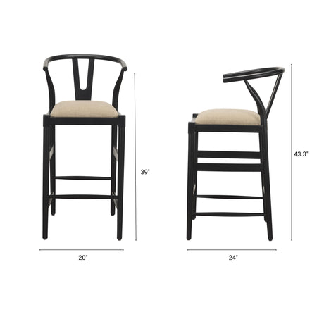 Trixie Black Wood Frame w/ Dark Taupe Fabric Seat Bar Stool from Mercana - Luna Furniture