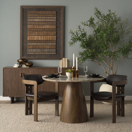 Allyson 42" Round Brown Wood Pedestal w/ Savar Pink Marble Top Dining Table from Mercana - Luna Furniture