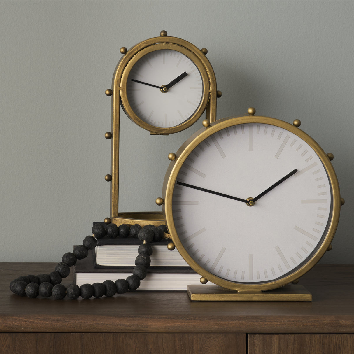 Marian 11.0L x 3.1W x 11.0H Gold Metal W/Studs Round Table Clock from Mercana - Luna Furniture