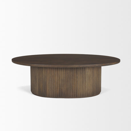 Terra 48L x 28W x 15H Dark Brown Wood Oval Fluted Coffee Table from Mercana - Luna Furniture