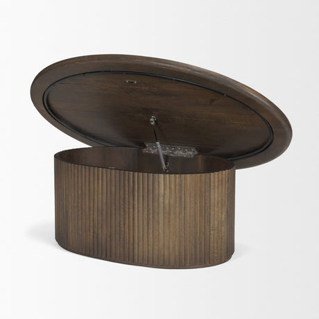 Terra 48L x 28W x 15H Dark Brown Wood Oval Fluted Coffee Table from Mercana - Luna Furniture