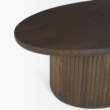 Terra 48L x 28W x 15H Dark Brown Wood Oval Fluted Coffee Table from Mercana - Luna Furniture