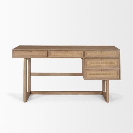 Grier 60" Light Brown Solid Wood W/Cane Office Desk from Mercana - Luna Furniture