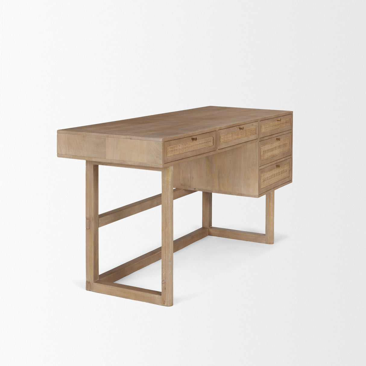 Grier 60" Light Brown Solid Wood W/Cane Office Desk from Mercana - Luna Furniture