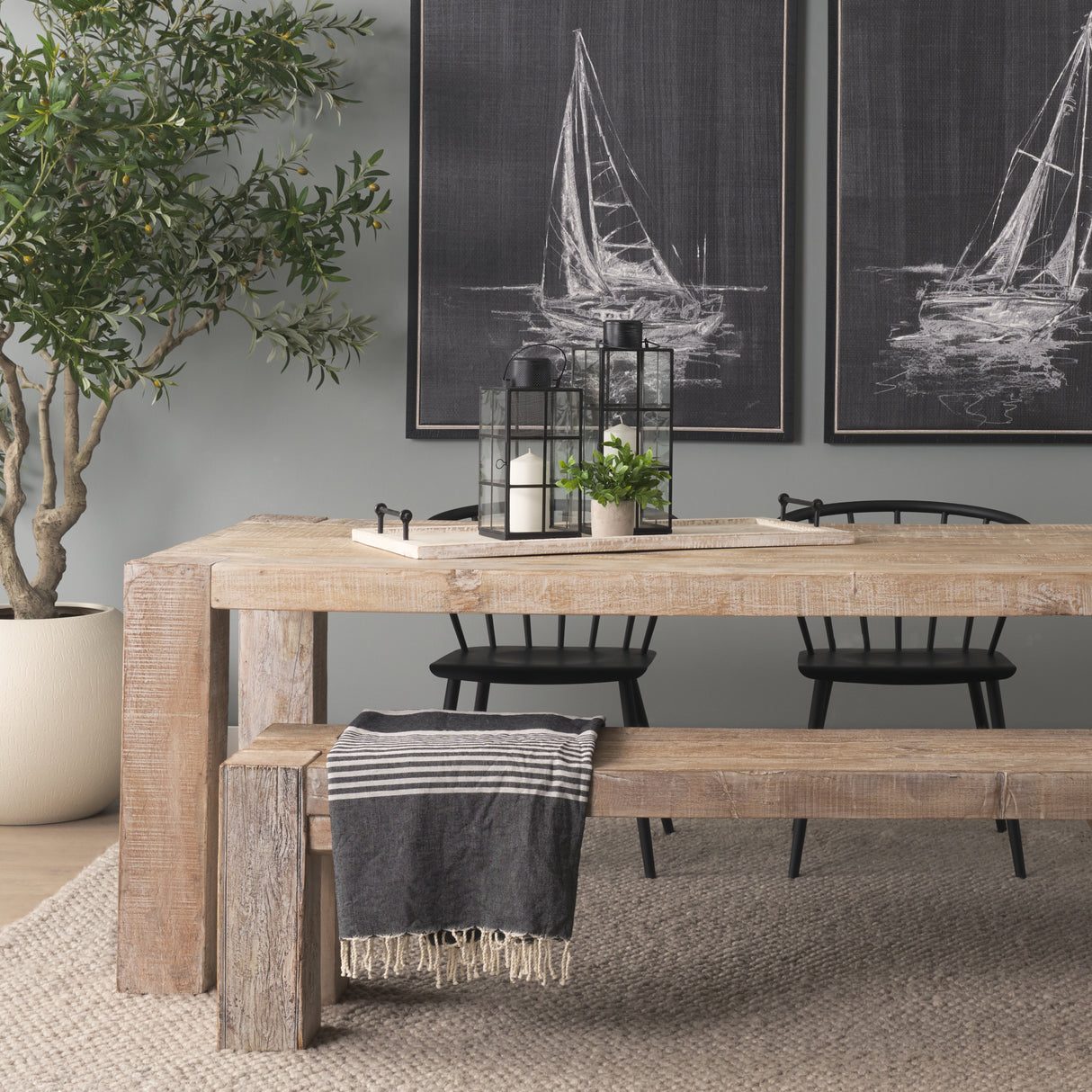 Alfred 35L x 16W Natural Wooden Herringbone Rectangular Tray from Mercana - Luna Furniture