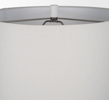 Everly 15.0L x 15.0W x 27.5H White Cement W/Beige Shade Table Lamp from Mercana - Luna Furniture