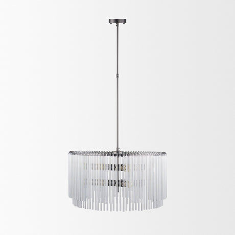 Anna (26"x14") Hanging Gun-Metal w/ Clear Glass Rods Six Bulb Chandelier from Mercana - Luna Furniture