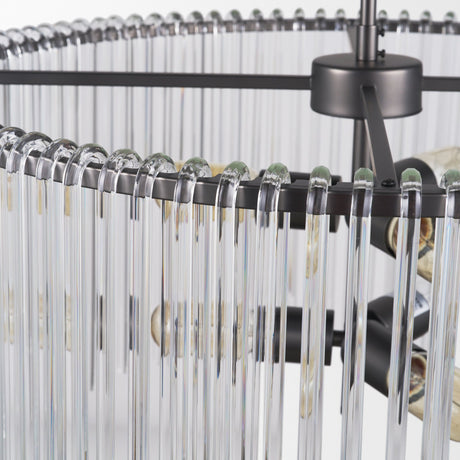 Anna (26"x14") Hanging Gun-Metal w/ Clear Glass Rods Six Bulb Chandelier from Mercana - Luna Furniture