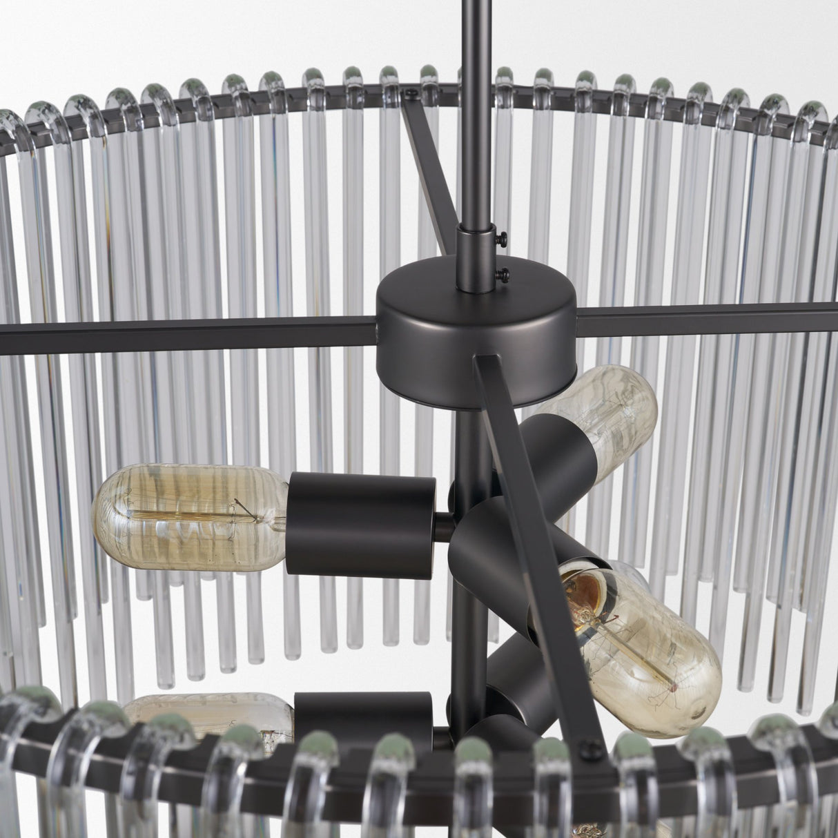 Anna (26"x14") Hanging Gun-Metal w/ Clear Glass Rods Six Bulb Chandelier from Mercana - Luna Furniture