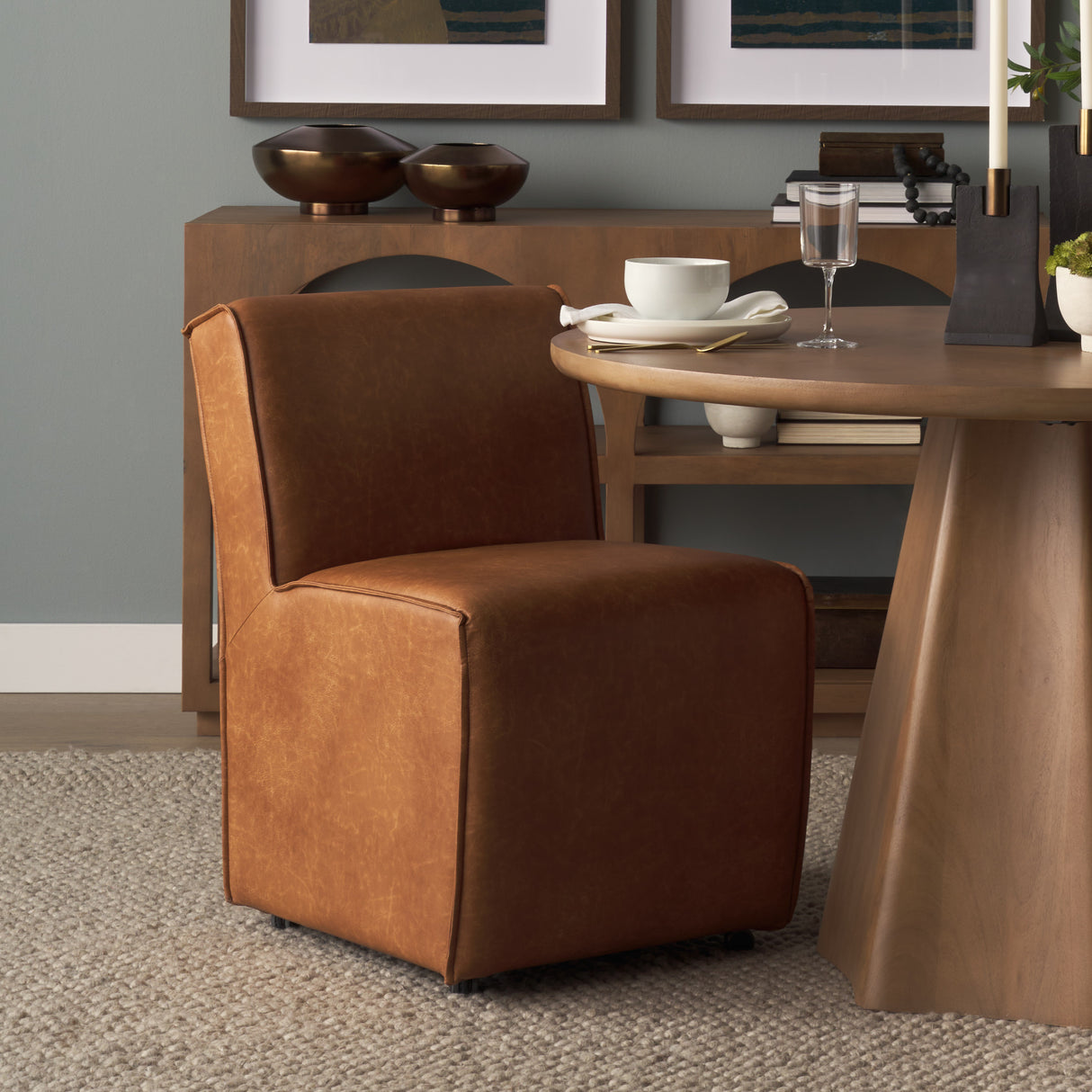 Damon 19.8L x 26.3W x 31.8H Cognac Brown Faux Leather Dining Chair, Set of 2 from Mercana - Luna Furniture
