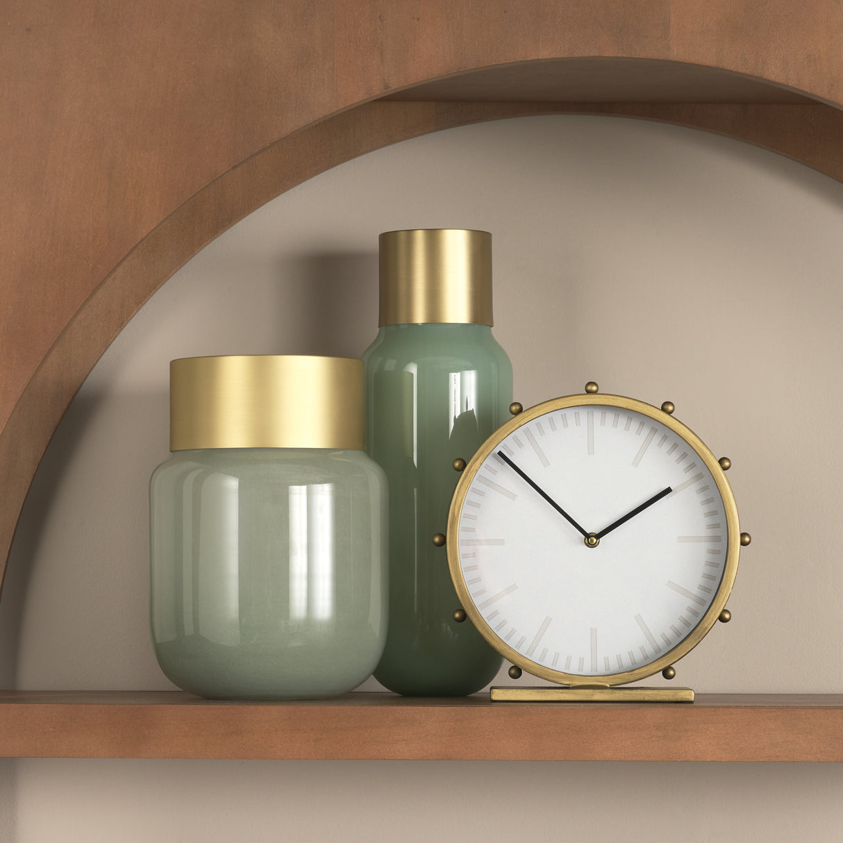Marian 11.0L x 3.1W x 11.0H Gold Metal W/Studs Round Table Clock from Mercana - Luna Furniture