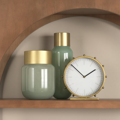 Marian 11.0L x 3.1W x 11.0H Gold Metal W/Studs Round Table Clock from Mercana - Luna Furniture
