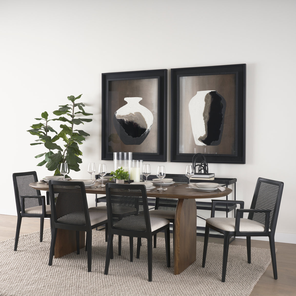 Clara Black Wood W/ Cream Fabric Seat and Cane Back Dining Chair from Mercana - Luna Furniture
