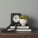 Karl 6.0L x 3.0W x 6.8H Rustic Black Iron Rounded Square Table Clock from Mercana - Luna Furniture
