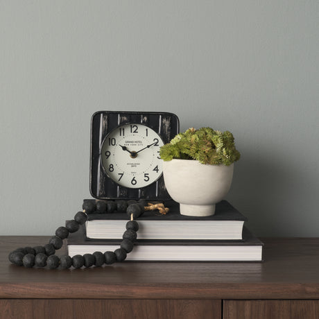 Karl 6.0L x 3.0W x 6.8H Rustic Black Iron Rounded Square Table Clock from Mercana - Luna Furniture