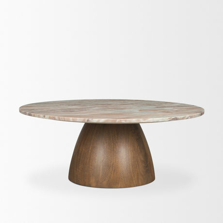 Allyson Round Brown Pedestal w/ Pink Marble Top Coffee Table from Mercana - Luna Furniture