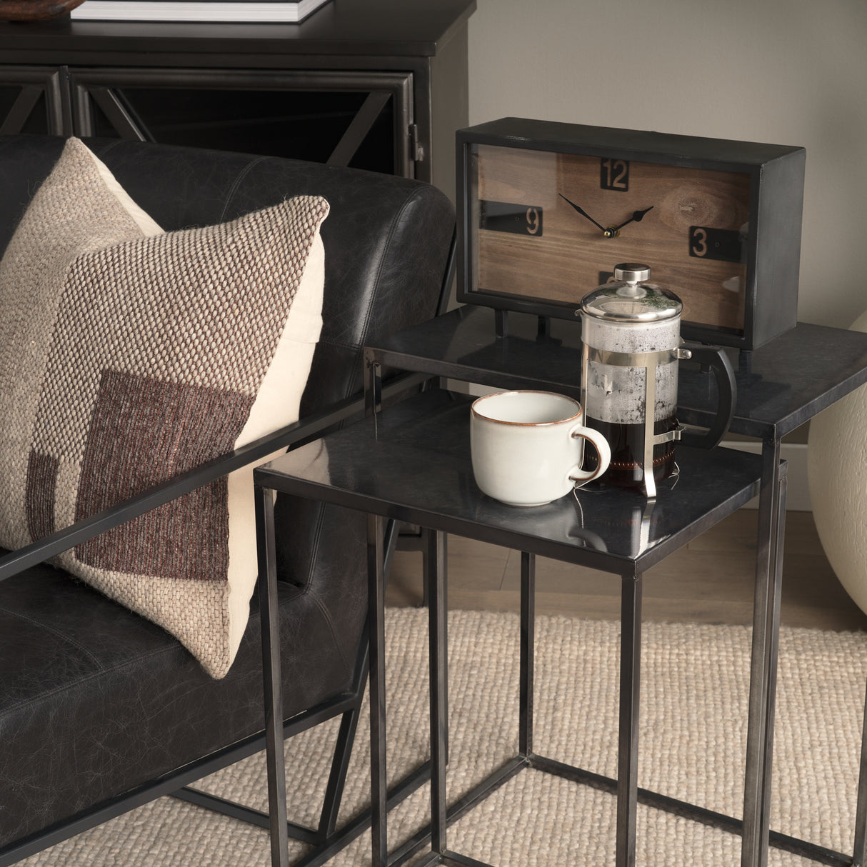 Harvey 13.0L x 4.5W x 8.1H Black Metal and Wood Rectangular Table Clock from Mercana - Luna Furniture