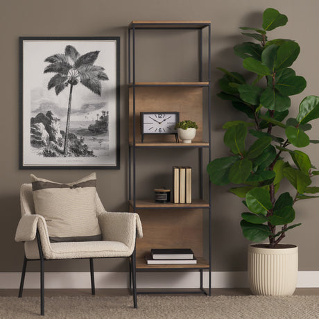 Morris 19.75 L x 15.0W x 72.5H Beige Wood W/Black Metal Frame 4-Tier Shelving Unit from Mercana - Luna Furniture