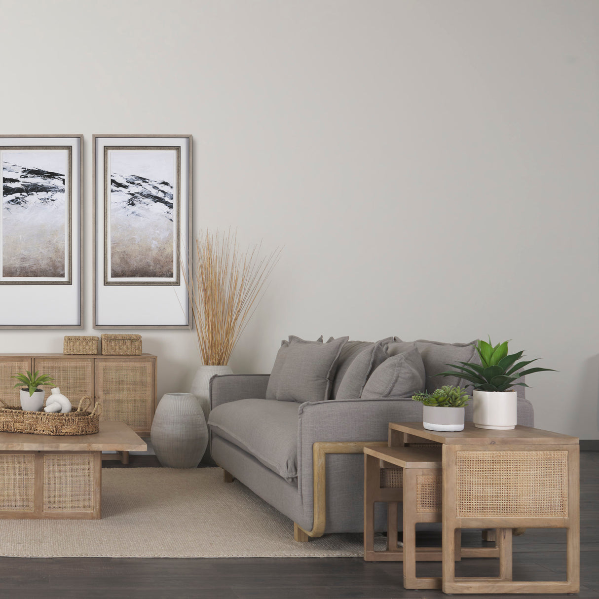 Grier Set of 2 Light Brown Solid Wood w/ Cane Nesting Accent Tables from Mercana - Luna Furniture