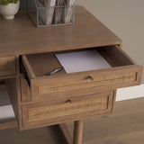 Grier 60" Light Brown Solid Wood W/Cane Office Desk from Mercana - Luna Furniture