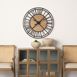 Lewiston 30.1L x 2.0W x 30.1H Black Iron W/Wood Round Wall Clock from Mercana - Luna Furniture