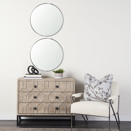 Adrianna 24.4" Black Metal Round Mirror from Mercana - Luna Furniture