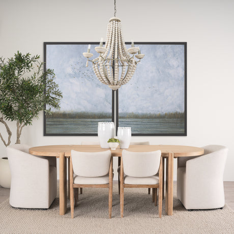 Phillum (29"x37") Silver Metal Chassis and White Wood Beaded Six Bulb Chandelier from Mercana - Luna Furniture