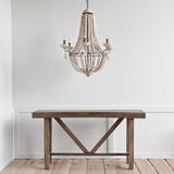 Phillum (29"x37") Silver Metal Chassis and White Wood Beaded Six Bulb Chandelier from Mercana - Luna Furniture