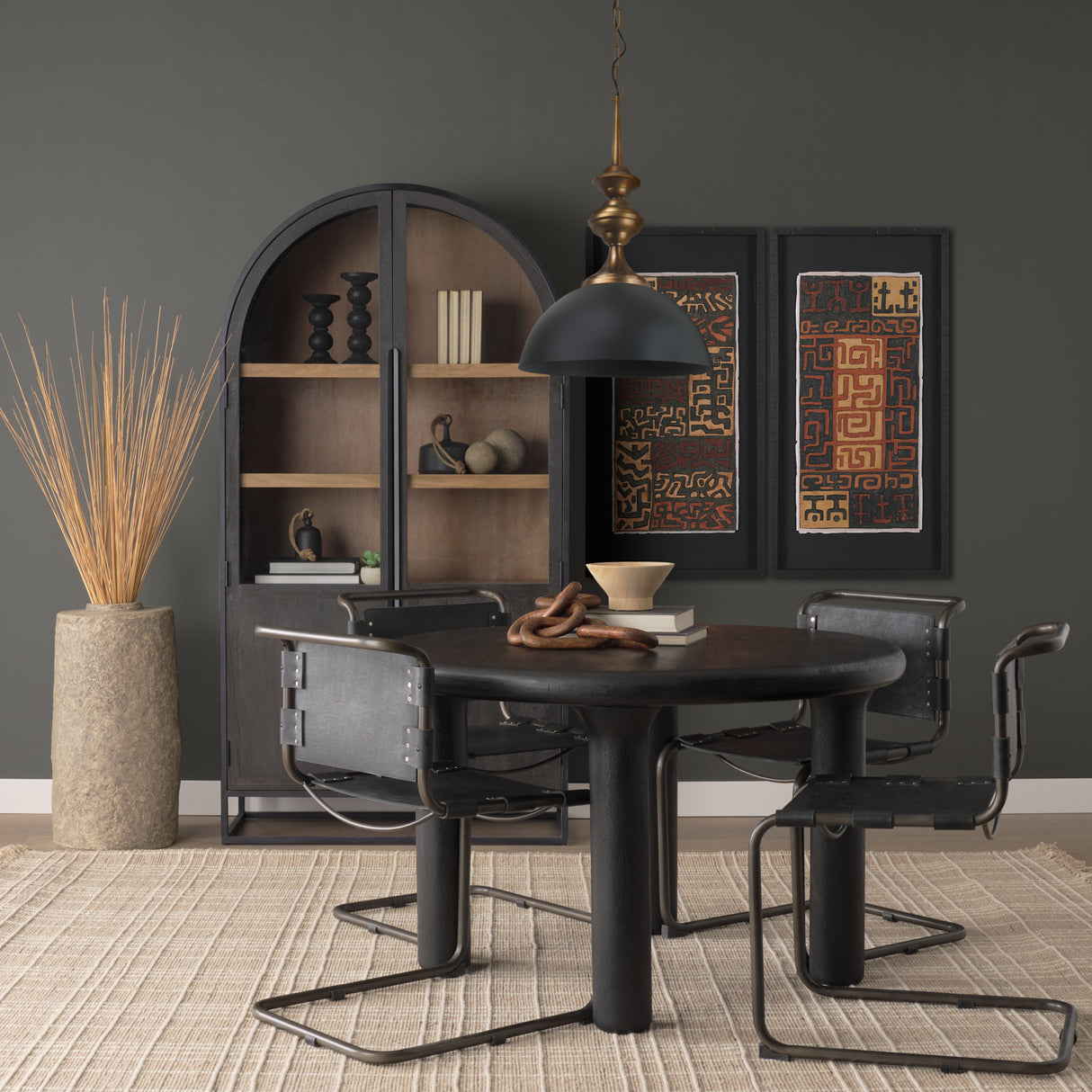 Willson 17.0L x 17.0W x 29.0H Black Iron W/Antique Brass Dome Pendant Light from Mercana - Luna Furniture