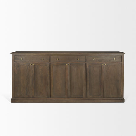 Baron Dark Brown Solid Wood w/ Antiqued Aged Brass Knobs 3-Drawer 6-Door Sideboard from Mercana - Luna Furniture