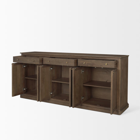 Baron Dark Brown Solid Wood w/ Antiqued Aged Brass Knobs 3-Drawer 6-Door Sideboard from Mercana - Luna Furniture