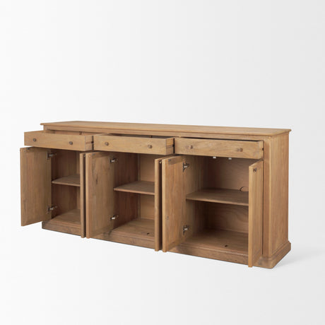 Baron Light Brown Solid Wood w/ Antiqued Brass Knobs 3-Drawer 6-Door Sideboard from Mercana - Luna Furniture