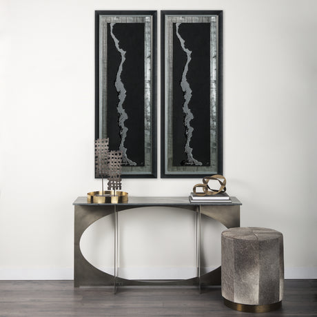 Silver River by Barbara Fleming a Hand Embelished Textured Framed Art Print Matted under Glass from Mercana - Luna Furniture