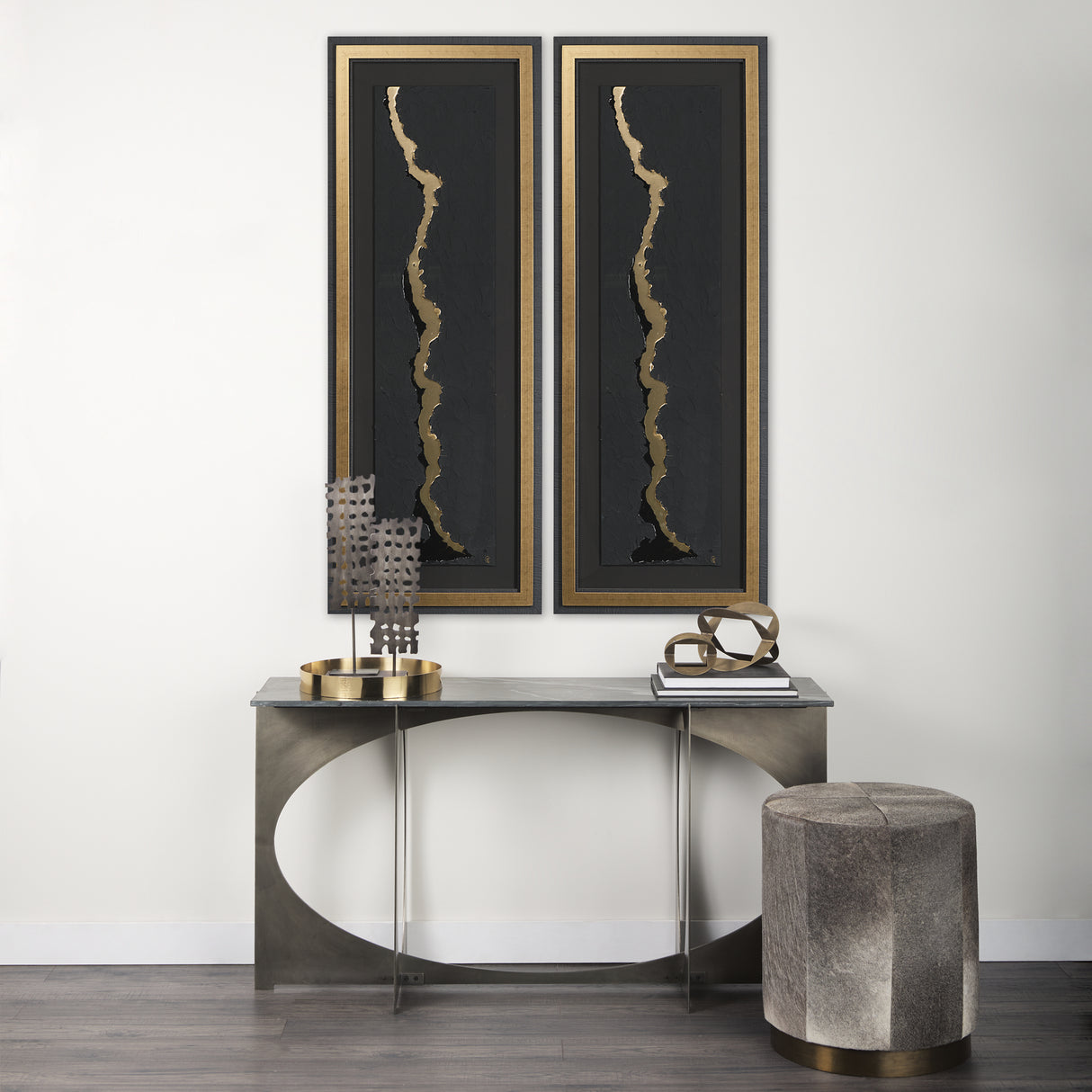 Gold River by Barbara Fleming a Hand Embelished Textured Framed Art Print Matted under Glass from Mercana - Luna Furniture
