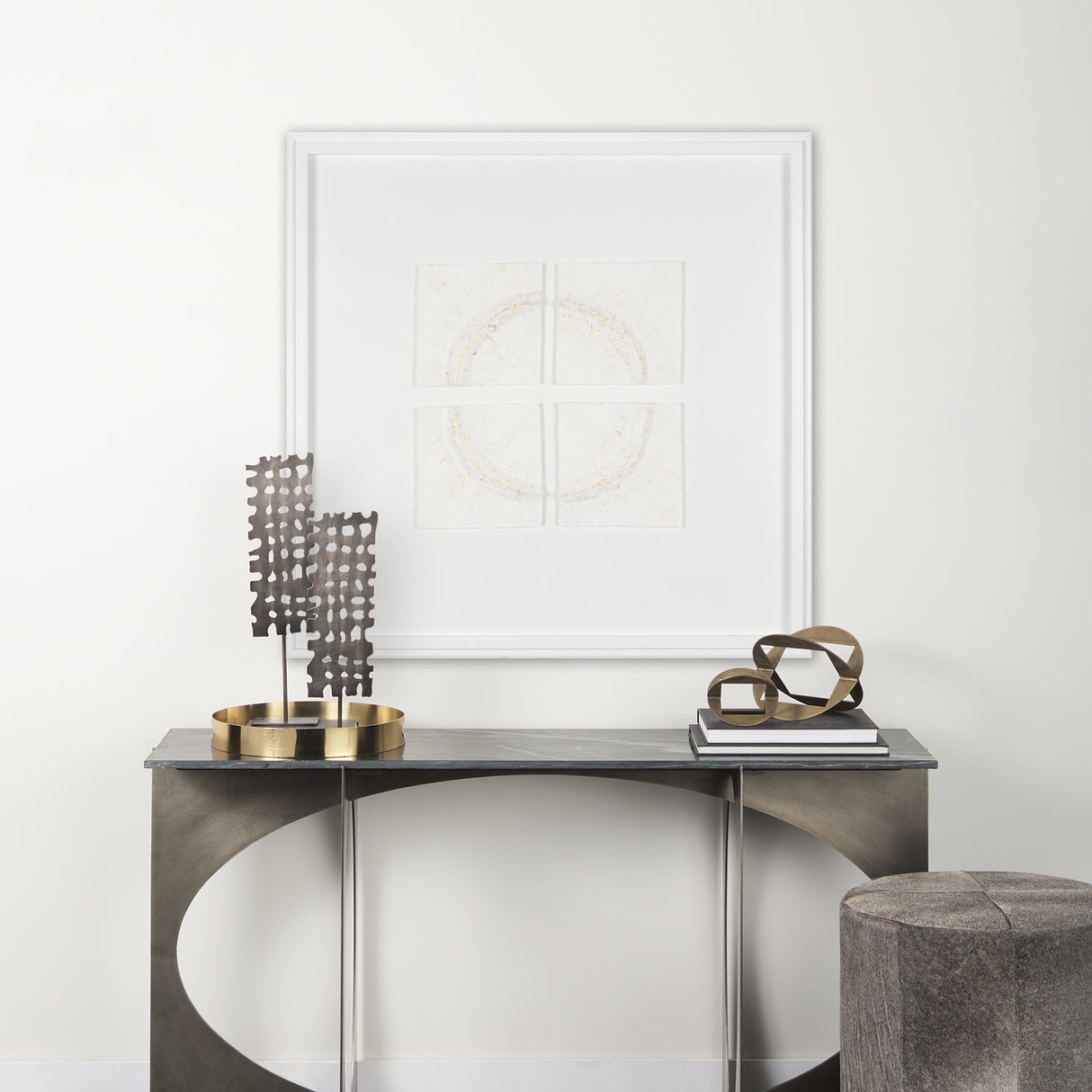 Equal Quadrants White by Studio M a handmade Original Framed 3D Textured Artwork under Glass from Mercana - Luna Furniture